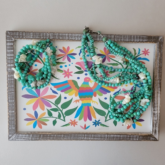 Beaded Necklace & Bracelet Set ~ Turquoise & Mother of Pearl (Faux?) ~ Pretty! - Picture 3 of 16